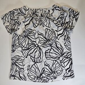 Nine West Womens Blouse‎ XS Black White Floral Ruffle Sleeve Dainty Feminine NEW